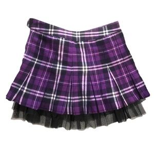 Sexy Dynamite London Pleated Purple Plaid Skirt with Tulle
